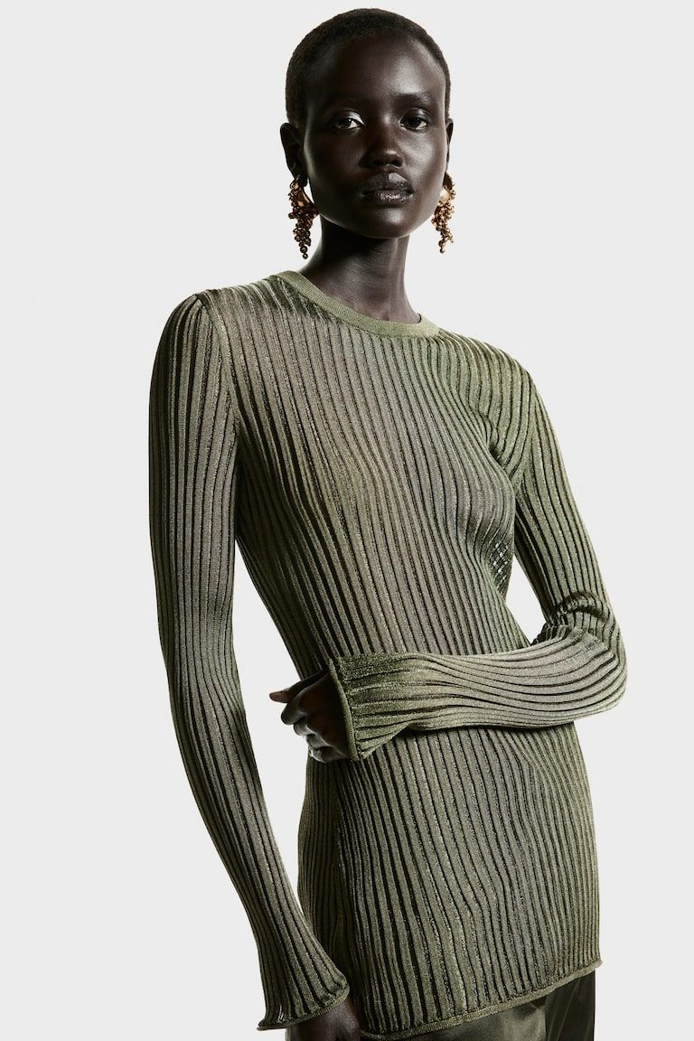 Sheer Rib-Knit Top