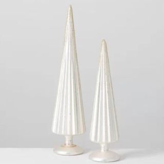 set of two pearly colored tabletop christmas trees from wayfair against a white background
