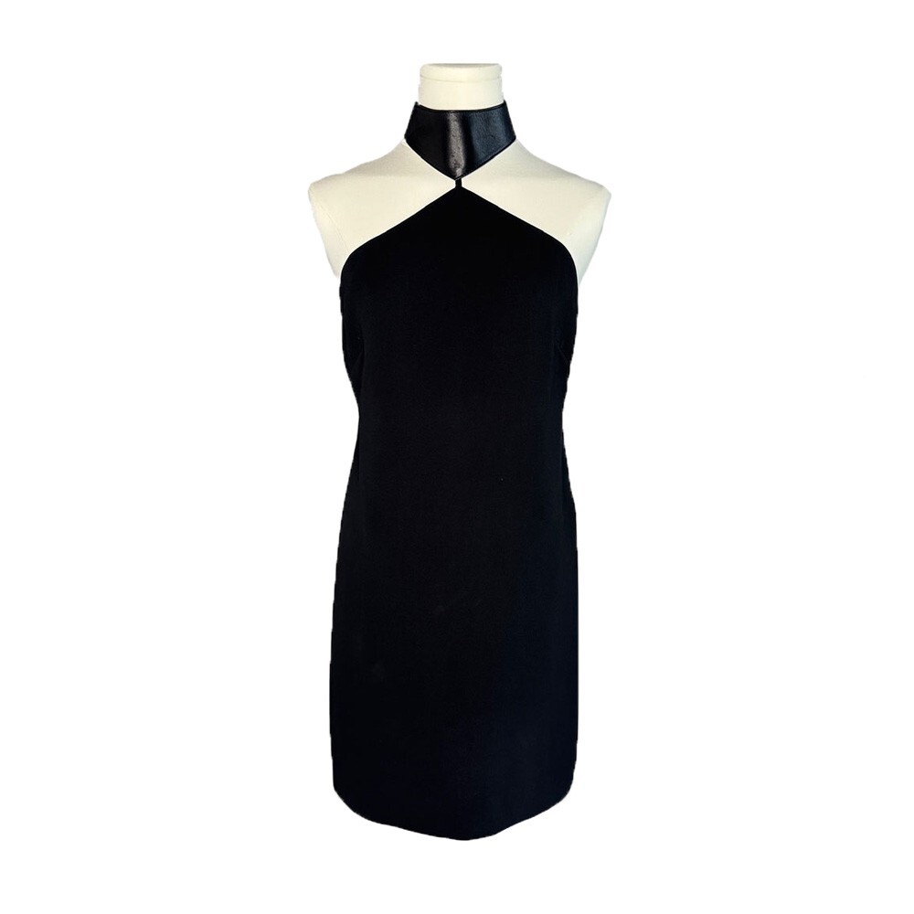 Vintage Gucci Runway Black Leather Halter Neck Dress It 38