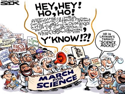 Political Cartoon U.S. March for Science climate change progress
