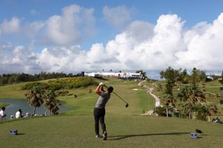 Ryan Brehm tees off at Port Royal Golf Course in Bermuda during the third round of the 2024 Butterfield Bermuda Championship