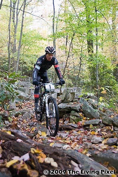 Sam Koerber (Team Gary Fisher 29er) negotiates the "Rock Garden" at Pilot Rock on day three.