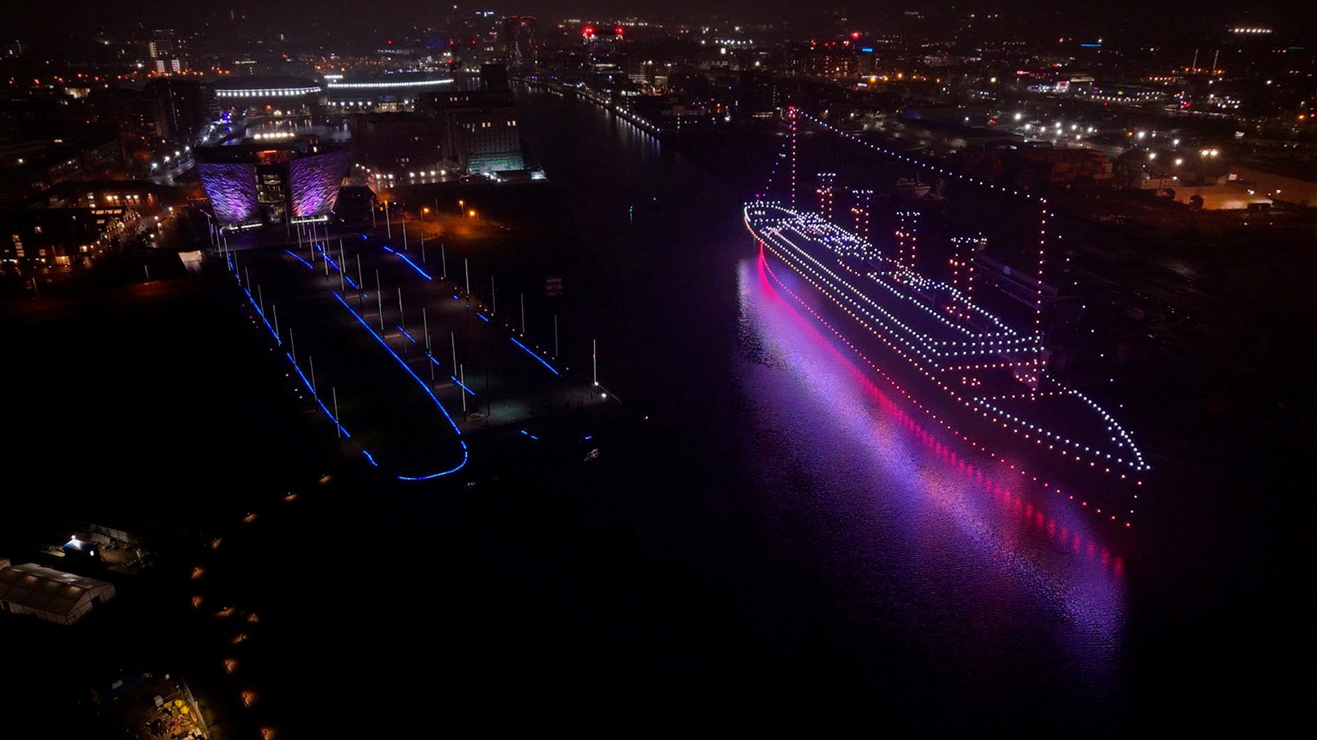 950 Drones Recreate Titanic in Belfast Harbor