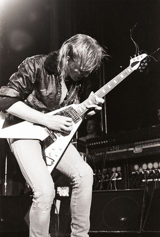 Michael Schenker performs at club The Ritz on July 15, 1984 in New York City.