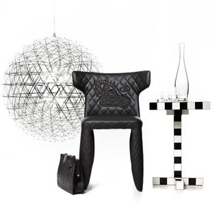black chair and white and black side table