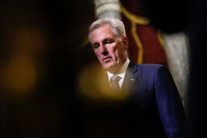 Speaker of the House Kevin McCarthy (R-CA) speaks to reporters in Statuary Hall 