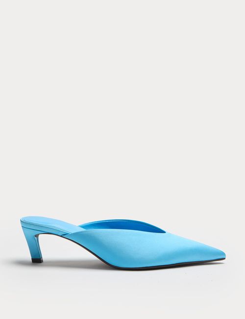 Satin Slip on Kitten Heel Pointed Mules