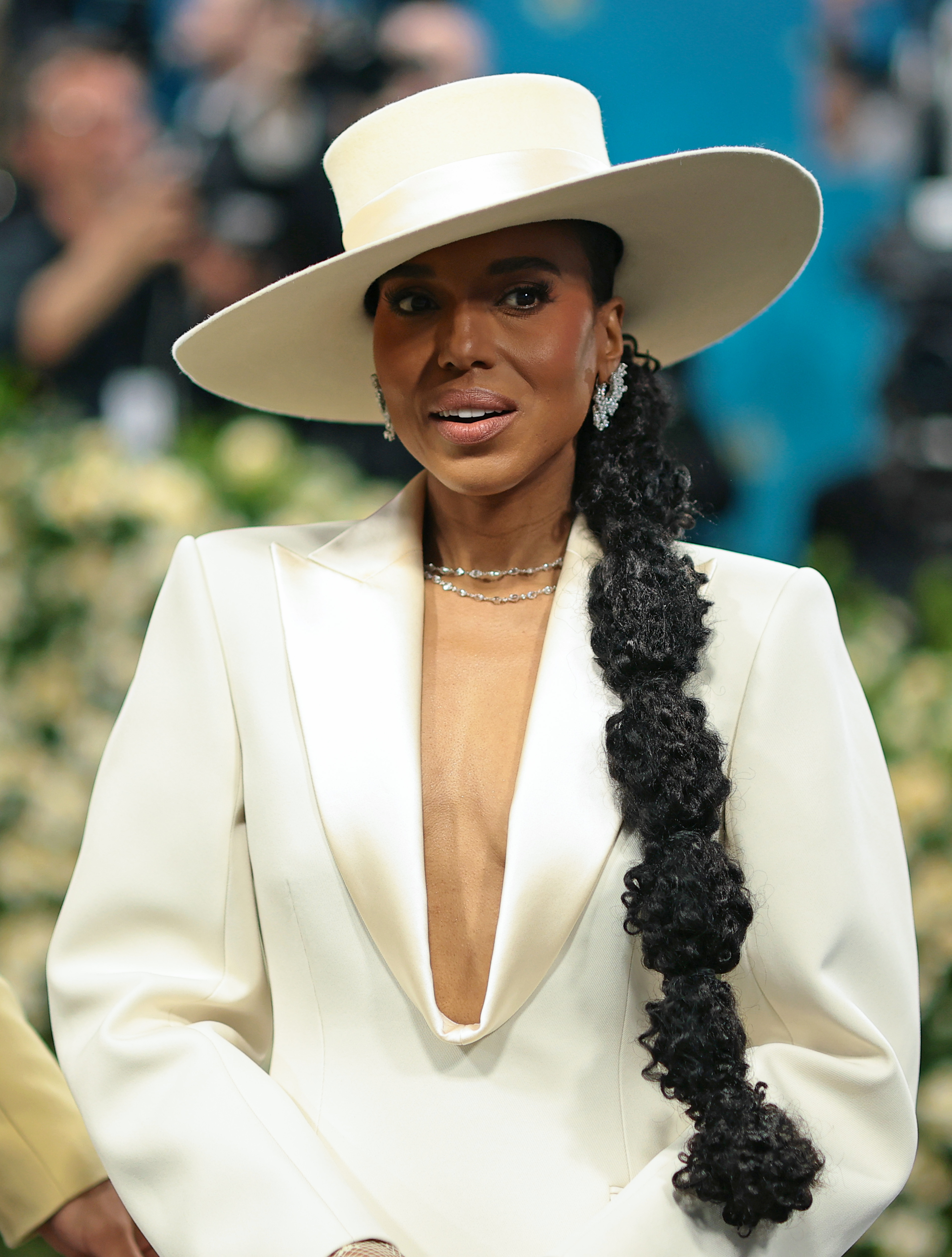 kerry washington at the met gala with a bubble ponytail
