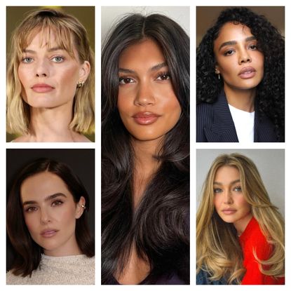 five women with trendy haircuts in a grid pattern