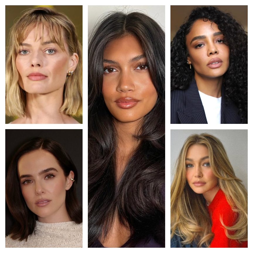 five women with trendy haircuts in a grid pattern