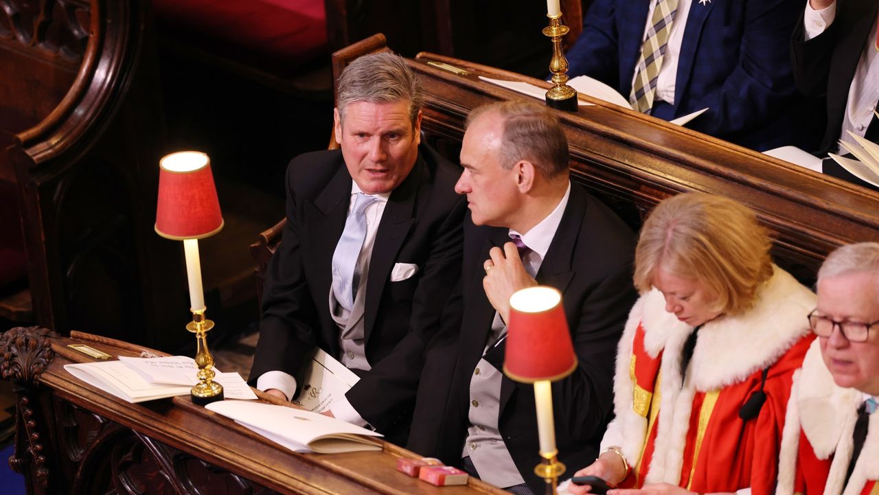 Ed Davey and Keir Starmer in conversation at King Charles’s coronation