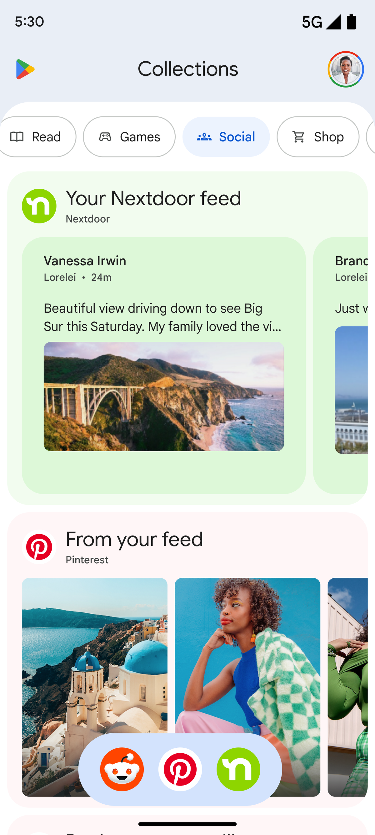 A preview of the Google Play Collections feature that launched on Wednesday.