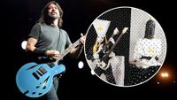 Main image Frontman Dave Grohl of Foo Fighters performs at the Intersect music festival at the Las Vegas Festival Grounds on December 7, 2019 in Las Vegas, Nevada; Secondary image&ndash;Angine de Poitrine press photo with instruments