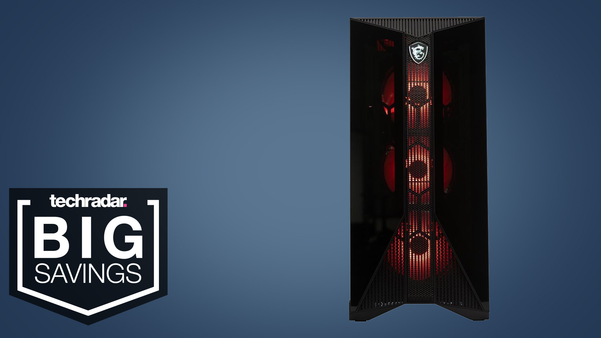 An MSI gaming PC against a blue background.