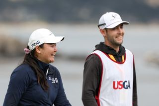 Allisen Corpuz and her caddie Jay Monahan are all smiles after winning the US Open