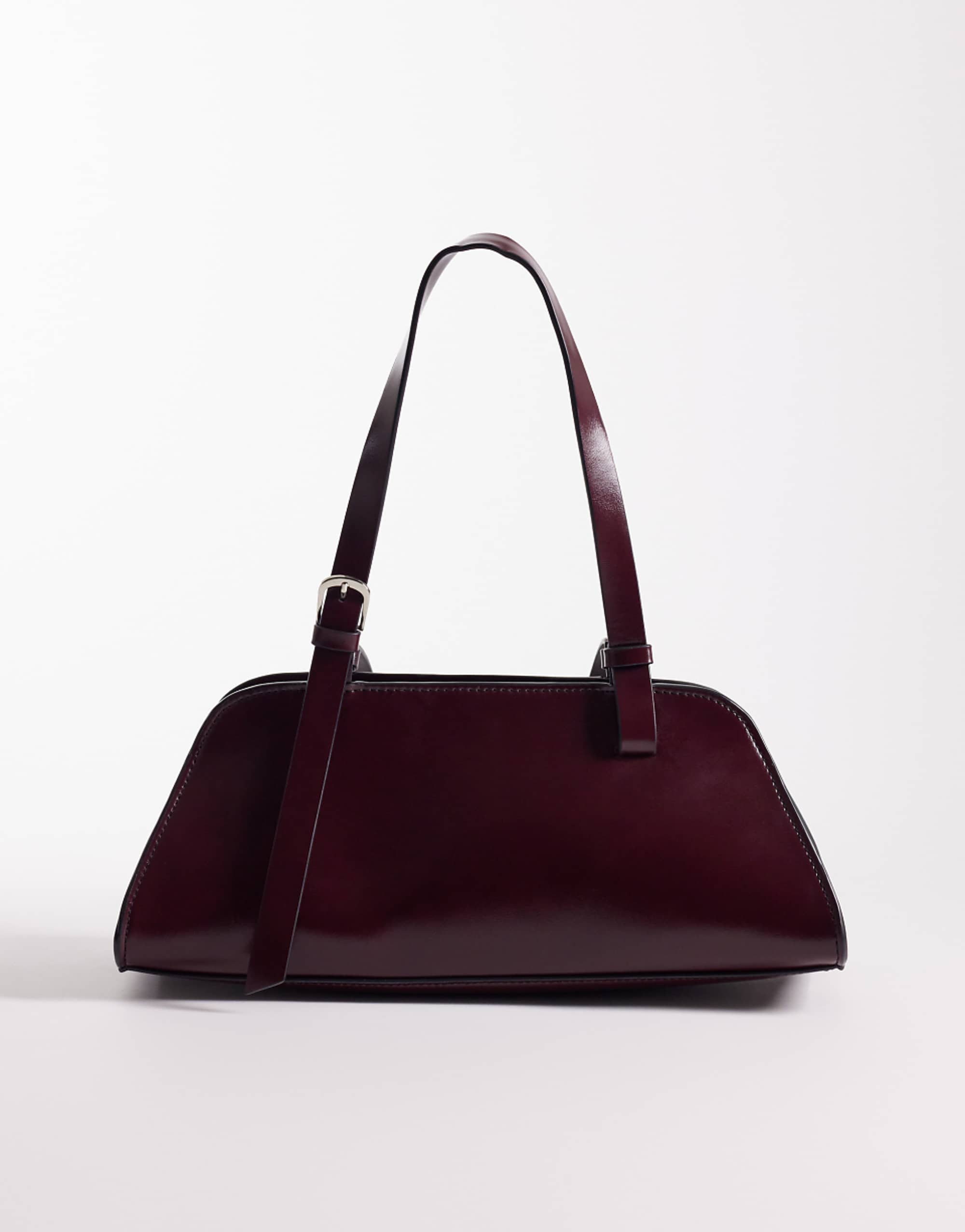 Asos Design Angular Bowler With Buckle Strap Detail in Burgundy