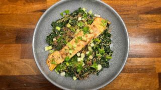 Crispy salmon with freekeh and cavolo nero fromHealthier Planet Healthier You
