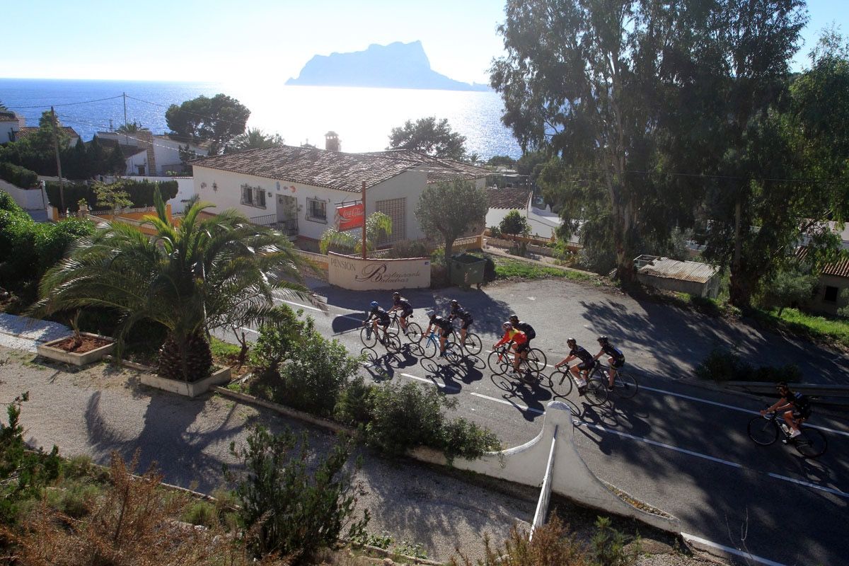 The sun shines down over Calpe as Wiggle Honda head out on its training ride