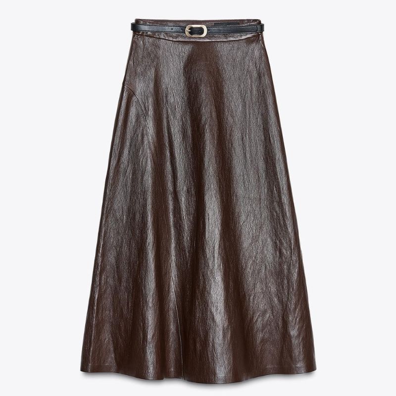 Zara, Faux Leather Midi Skirt with Belt