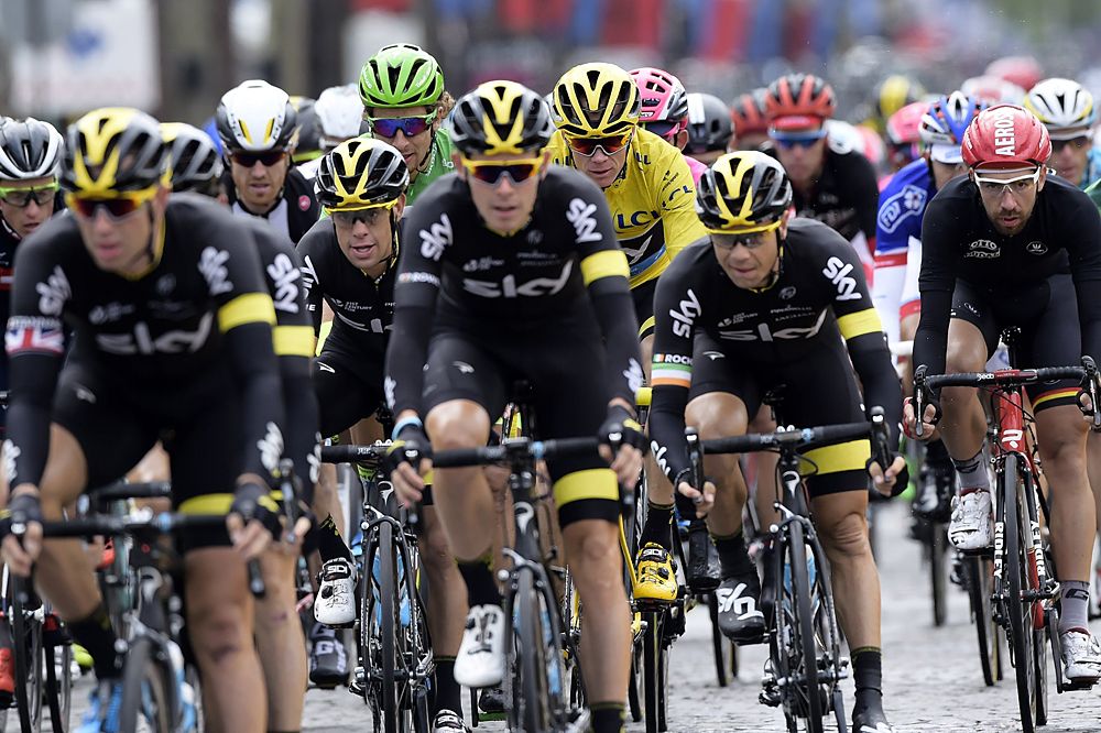 Team Sky leads the final stage of the 2015 Tour de France