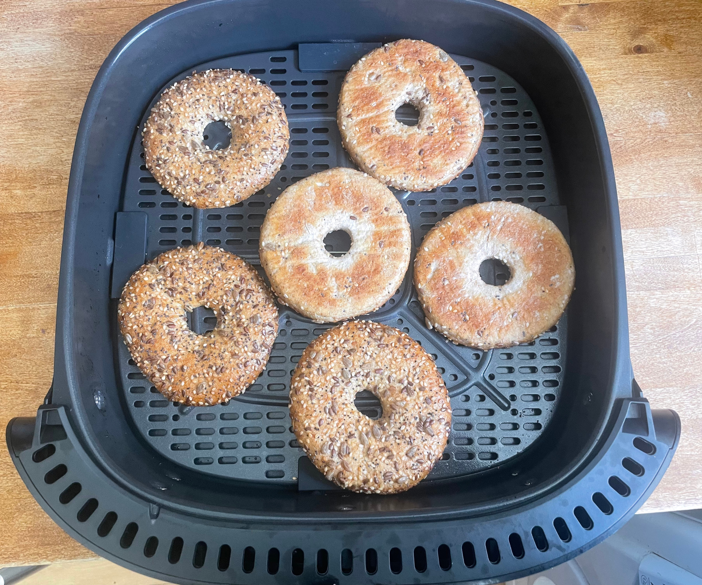 Six bagel slices in the Typhur Dome 2 air fryer basket