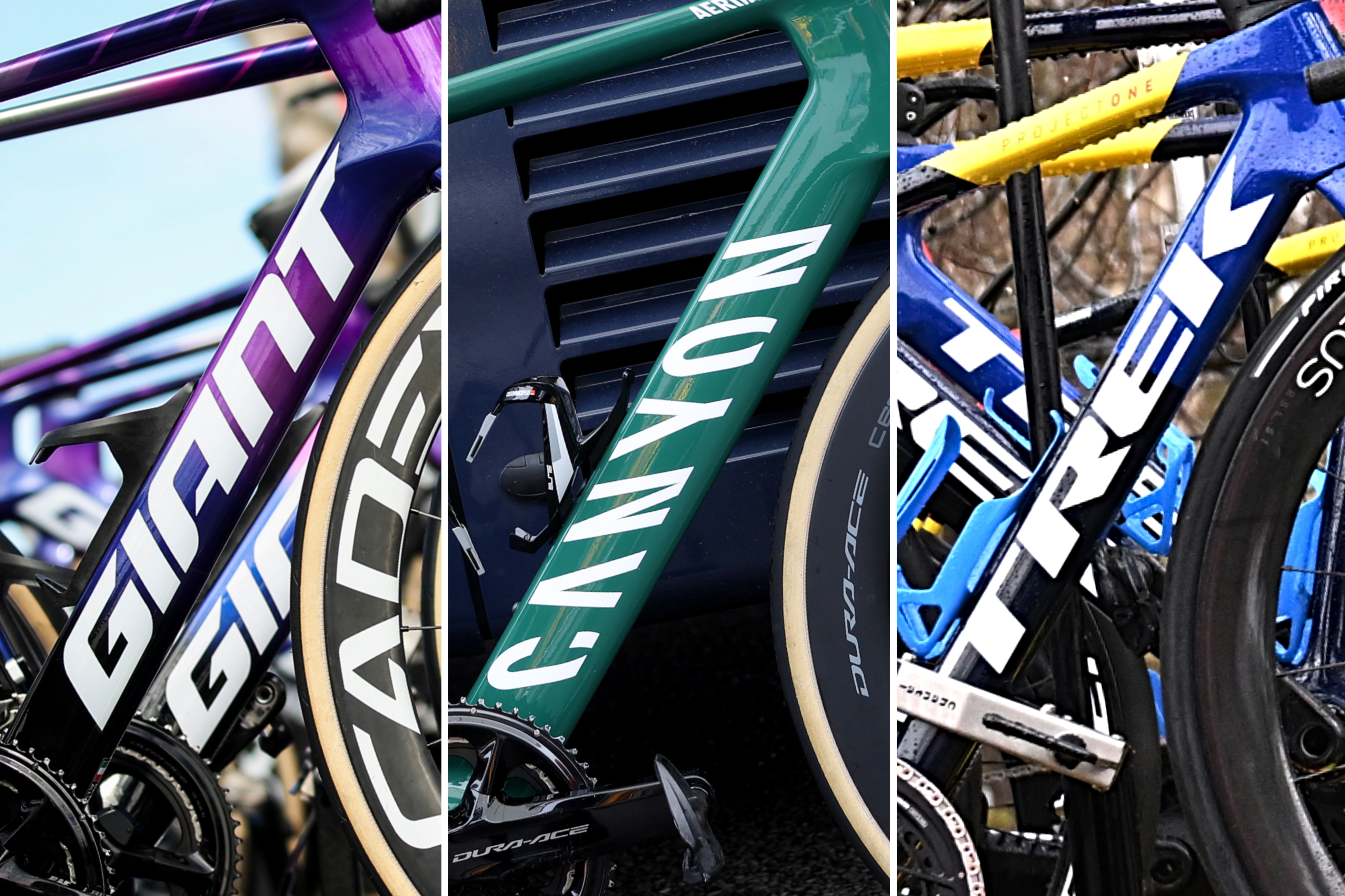 A Giant, Canyon and Trek bicycle frame collaged together