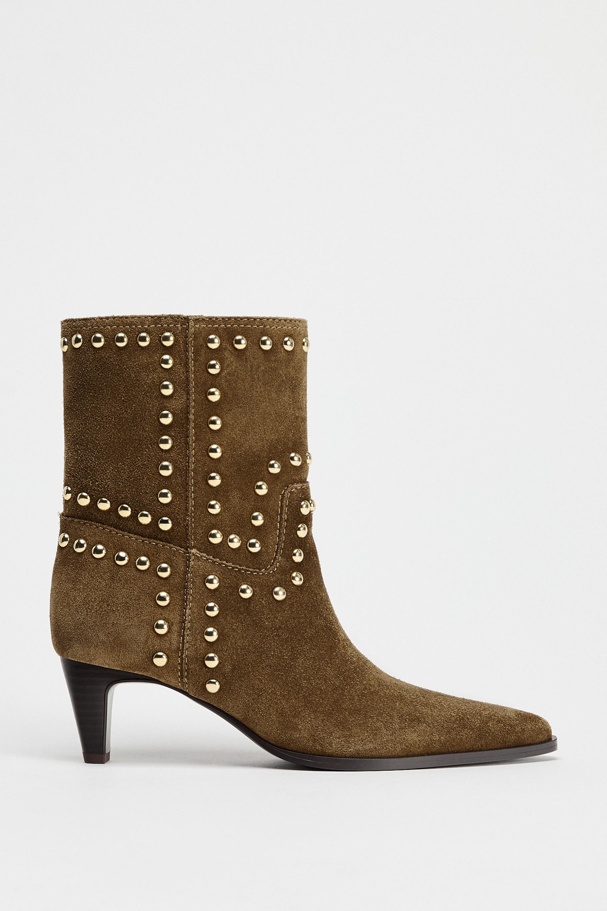 Split Suede Studded Ankle Boots