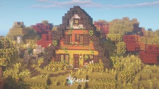 Minecraft cottage - an A-frame cottage with a dark roof