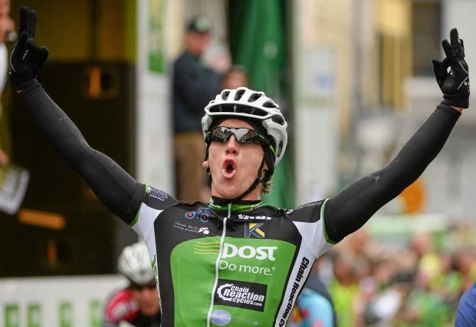 Riders pass over the River Shannon in Portumna during the second day at the An Post Ras in Ireland