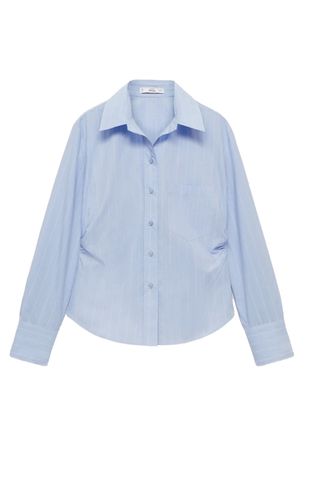 Side Gather Cotton Poplin Button-Up Shirt