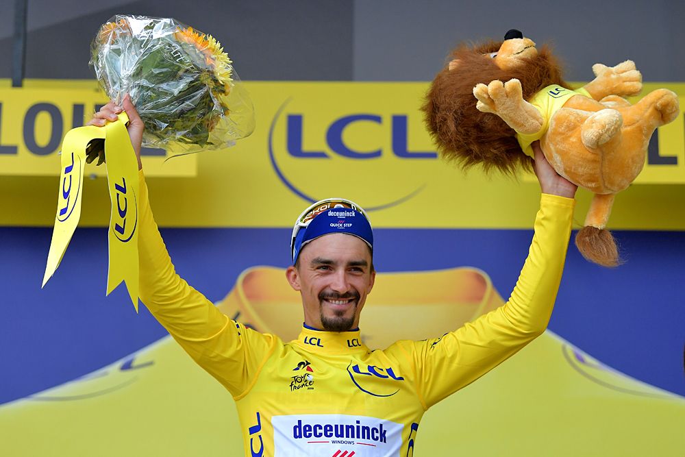 Julian Alaphilippe (Deceuninck-QuickStep) in the yellow jersey at the Tour de France