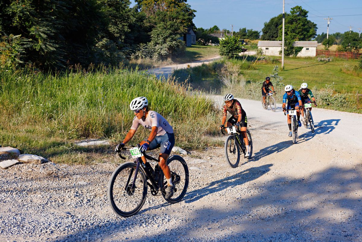 Crystal Anthony leads Raylyn Nuss and a small pack in the early stages of the race