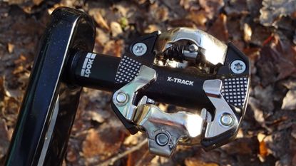 Image shows the Look X-Track pedals mounted on a gravel bike