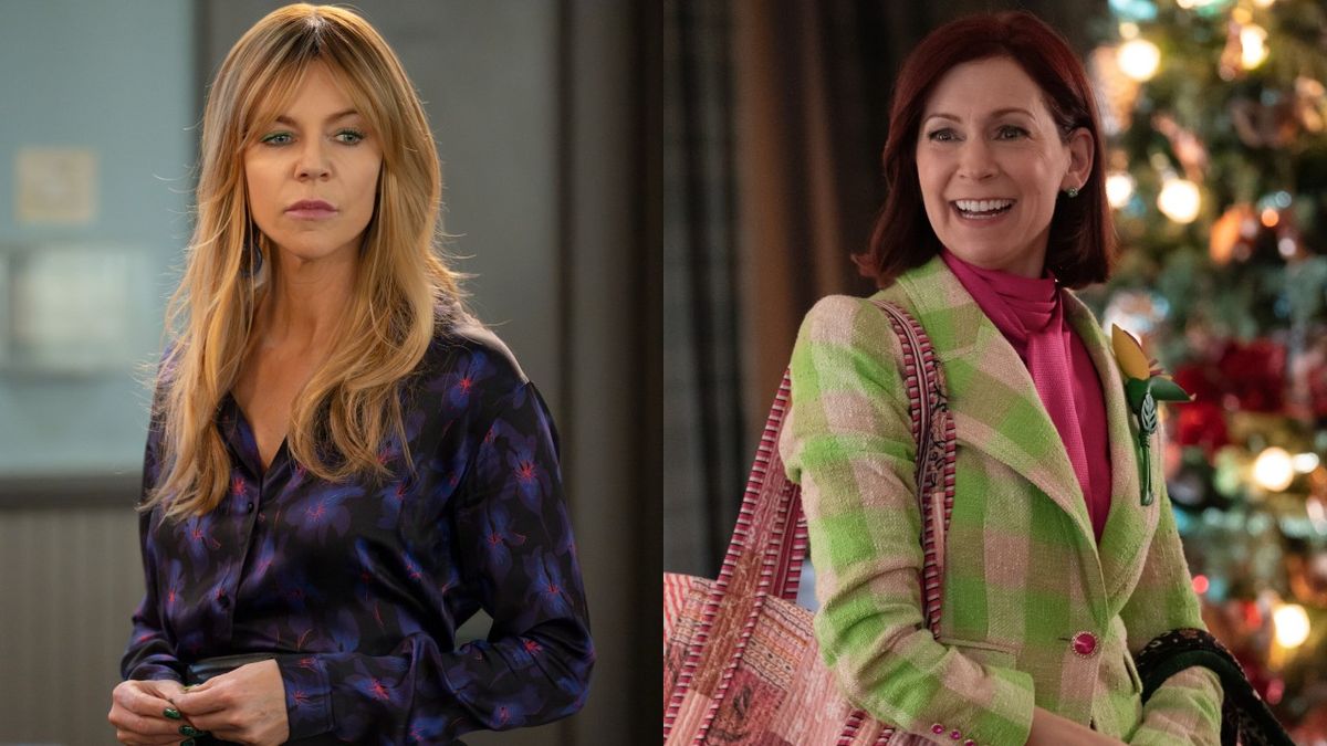 From left to right: Kaitlin Olson as Morgan in High Potentail looking serious and Carrie Preston as Elsbeth smiling. 