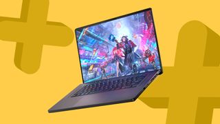 Asus ROG Zephyrus G16 gaming laptop on a yellow background