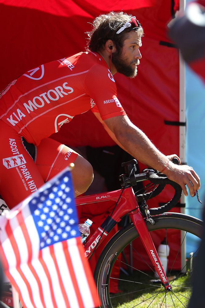 Eric Marcotte of USA warms up ahead of racing for the Kia Motors-Ascot Park Team in the Tour of Southland Prologue