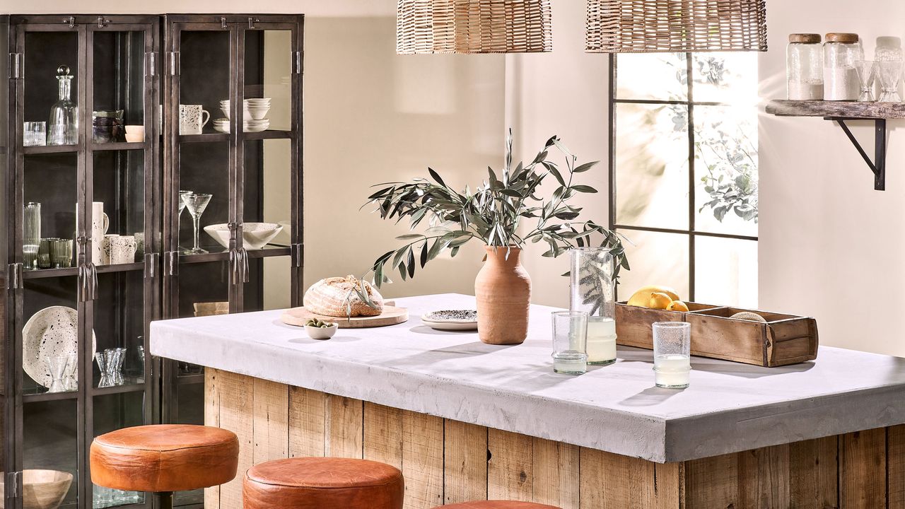 Rustic-industrial kitchen with wood and zinc kitchen island and natural materials