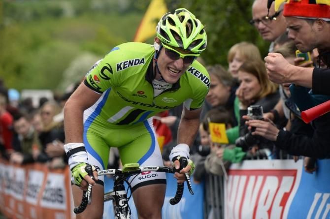 Michel Koch (Cannondale) in the breakaway at the 2014 Li&egrave;ge-Bastogne-Li&egrave;ge