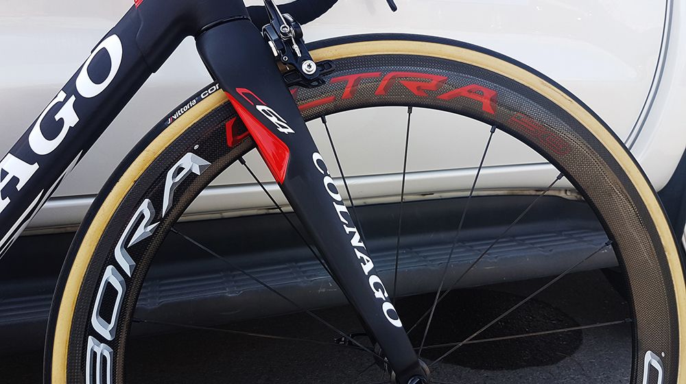 The Colnago C64 is the Italian brand's most recent model and the name of the frame adorns the fork with colour coordinated decals
