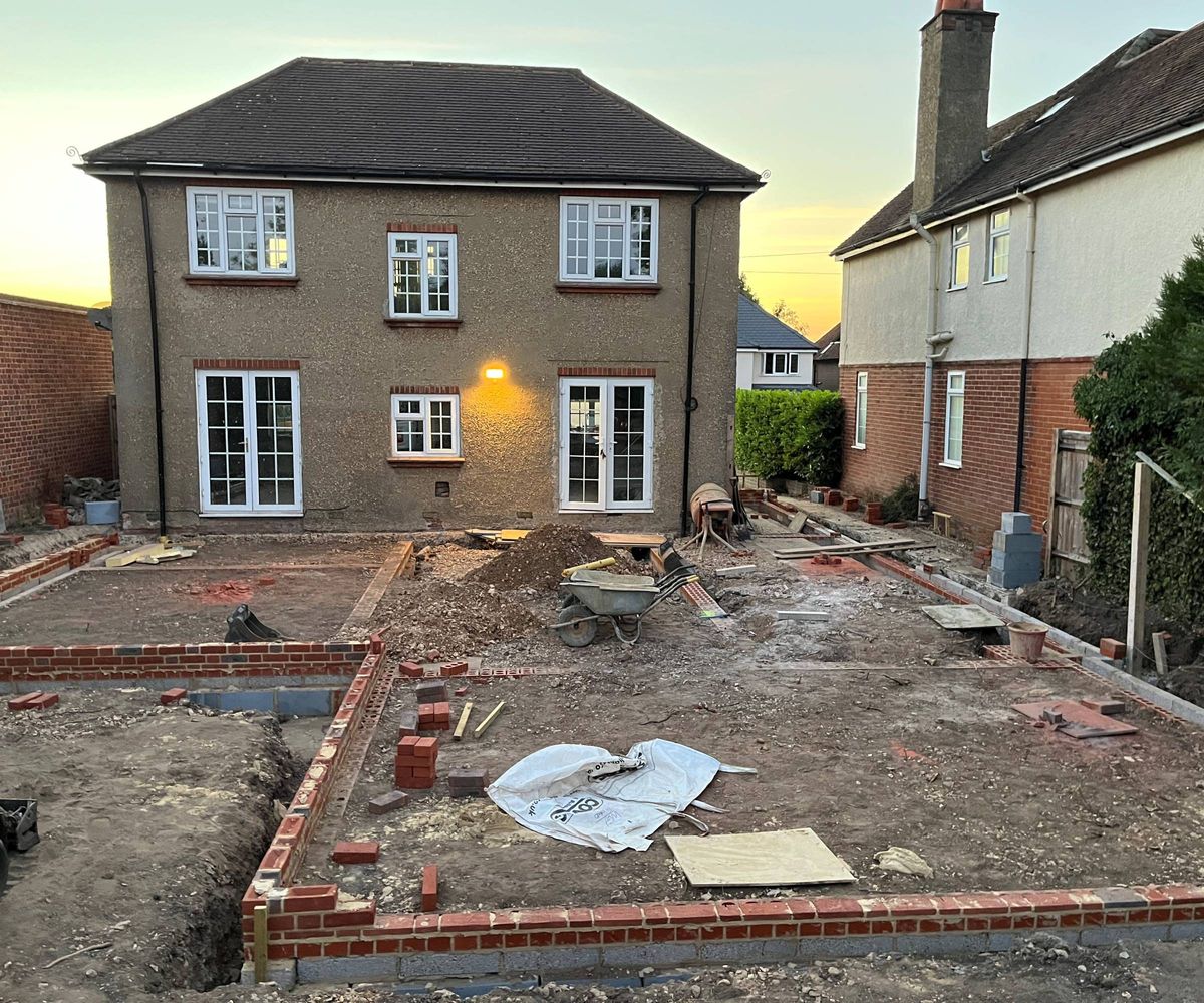 before and after shot of oak frame extension added to detached property