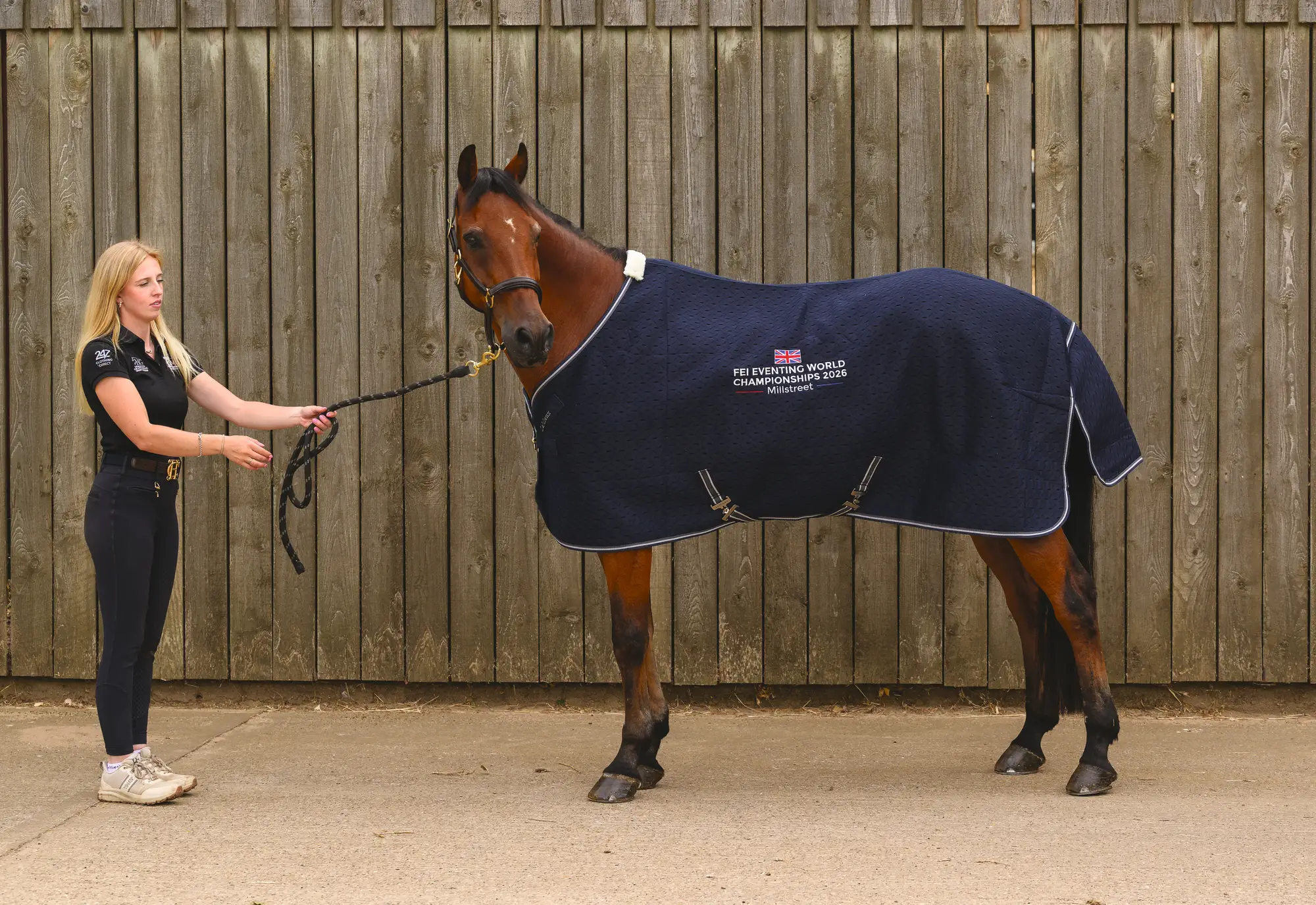 Cerys Macaulay with her top horse Kananaskis in winner's rug