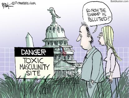 Political cartoon U.S. Congress sexual assault drain the swamp