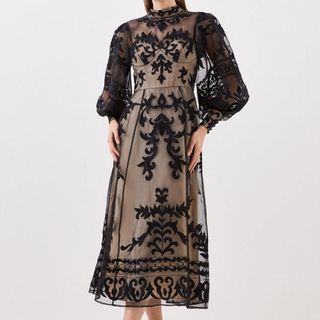 black lace midi dress