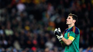 JOHANNESBURG, SOUTH AFRICA - JULY 11: Iker Casillas of Spain looks on during the 2010 FIFA World Cup South Africa Final match between Netherlands and Spain at Soccer City Stadium on July 11, 2010 in Johannesburg, South Africa. (Photo by Jamie McDonald/Getty Images)