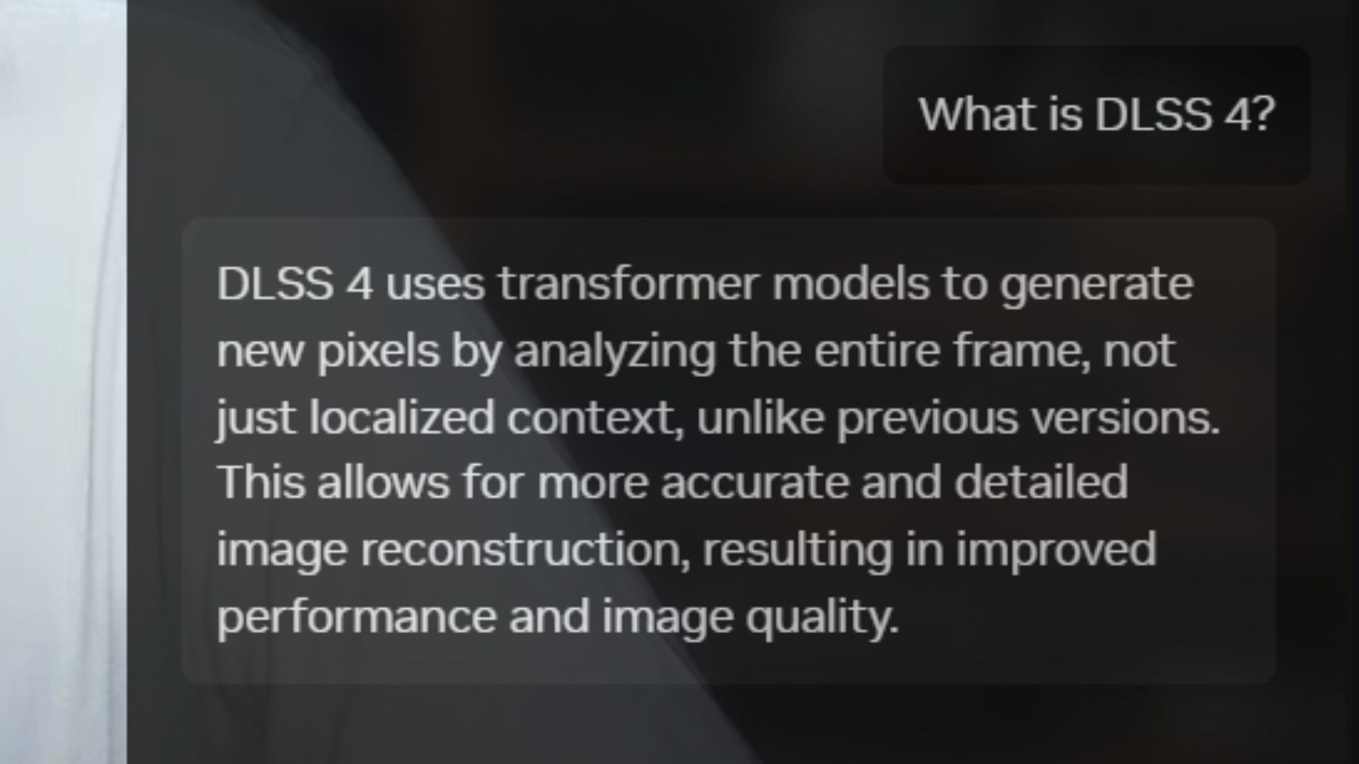 Nvidia's Project G-Assist answering the prompt "What is DLSS4"