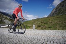 Cycling Weekly's Tom Davidson riding on the Gotthard Pass. Like a boss