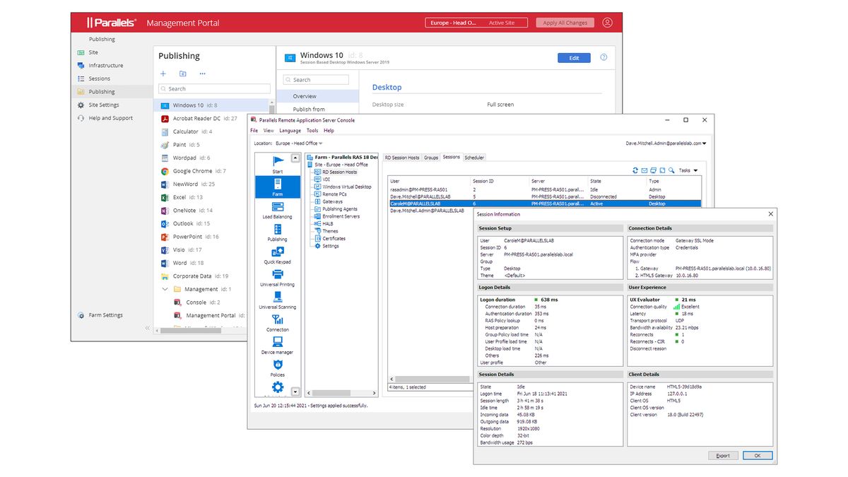 A screenshot of Parallels Remote Application Server