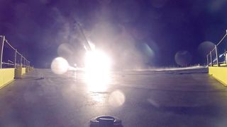 The boost stage of SpaceX's Falcon 9 rocket exploded on Jan. 10, 2015 as it impacted its landing platform in the Atlantic Ocean. Image released Jan. 16, 2015.
