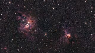 Nebulas NGC 3603 (left) and NGC 3576 (right), as imaged in infrared by VISTA.