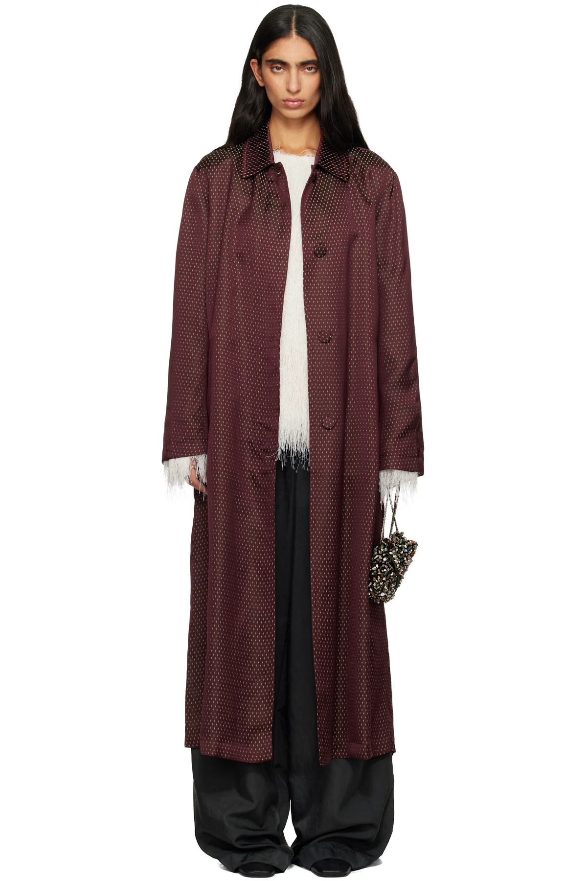 Burgundy Jacquard Mac Coat